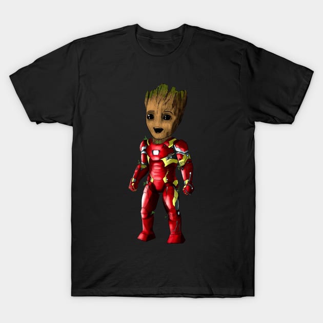 Baby Groot as Iron Man T-Shirt by hardwoodknocks